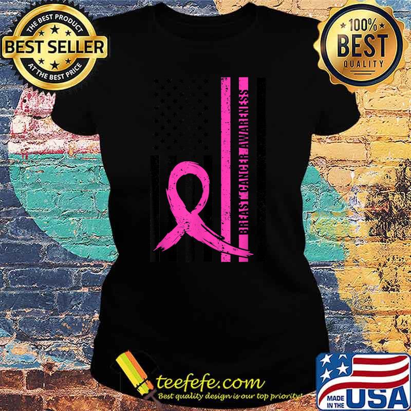 Pink Ribbon Breast Cancer Awareness Month American Flag T-Shirt Ladies tee Pink Ribbon Breast Cancer Awareness Month American Flag T-Shirt Ladies tee