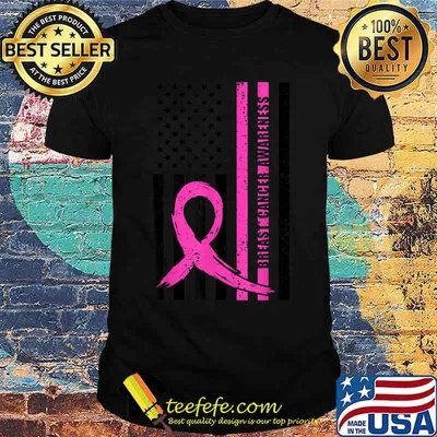 Pink Ribbon Breast Cancer Awareness Month American Flag T-Shirt