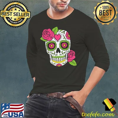 Pink Rose Sugar Skull Dia De Los Muertos Mexican Halloween T-Shirt