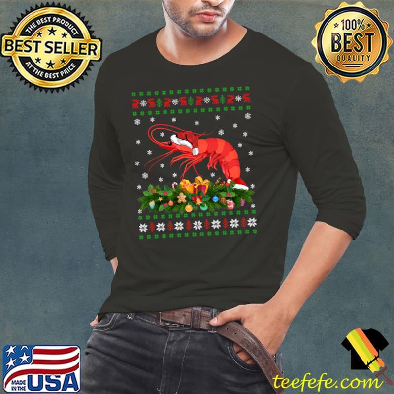 Prawn Fish Lover Xmas Santa Hat Ugly Prawn Christmas T-shirt