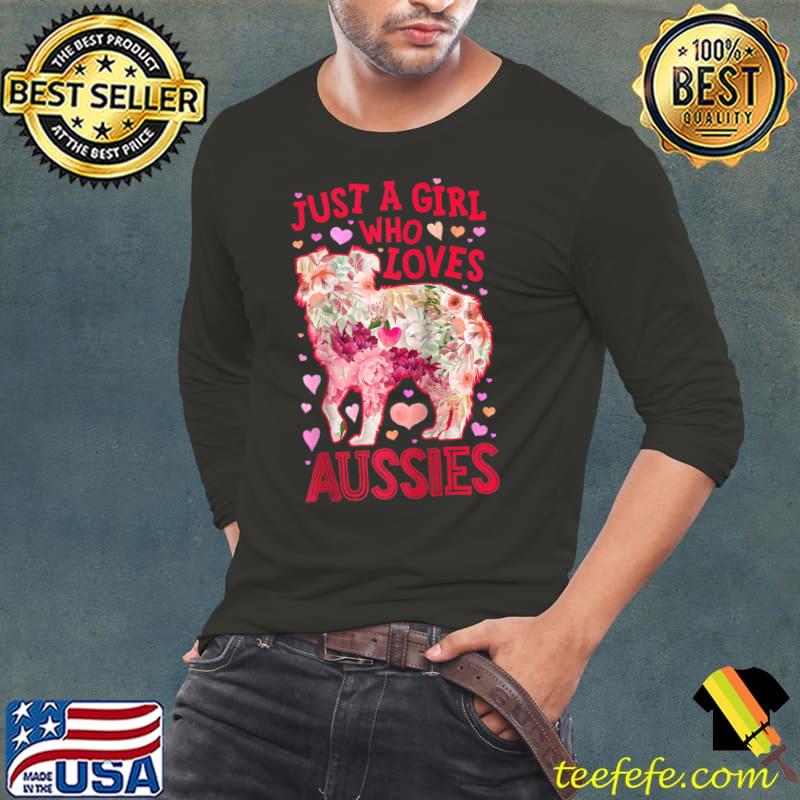 Premium aussie Australian Shepherd Just A Girl Who Loves Dog Flower Raglan Baseball T-shirt