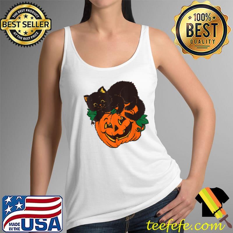Pumpkin And Black Cat Halloween Vintage Costume T-Shirt Tank Top Pumpkin And Black Cat Halloween Vintage Costume T-Shirt Tank Top
