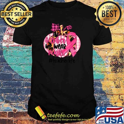 Pumpkin we wear pink breast cancer awareness teacher T-Shirt
