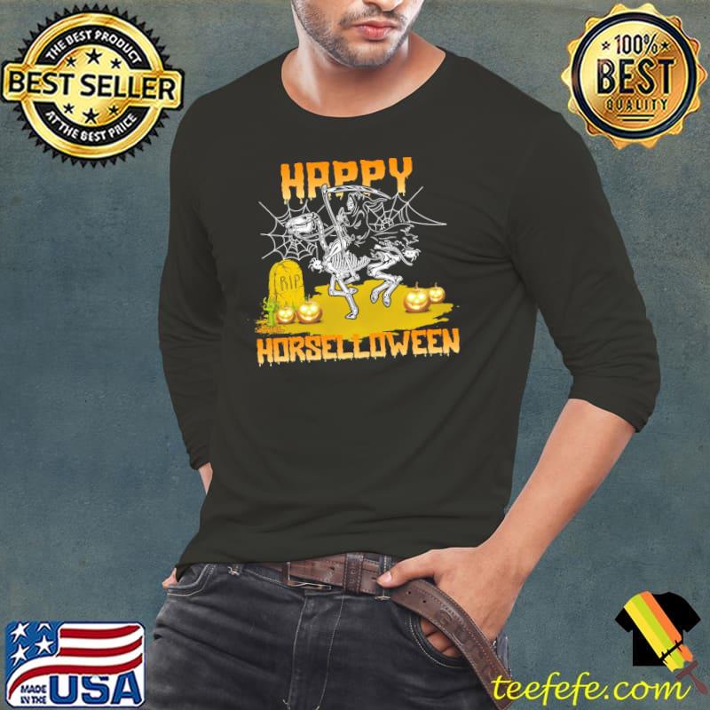 Pumpkins Rip Skeleton Happy Horselloween Halloween Shirt