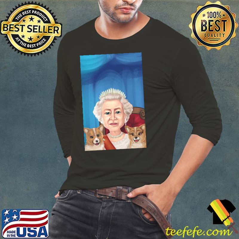 Queen Elizabeth II With Her Corgi Dogs Art Shirt Long Sleeve Tee Queen Elizabeth II With Her Corgi Dogs Art Shirt Long Sleeve Tee