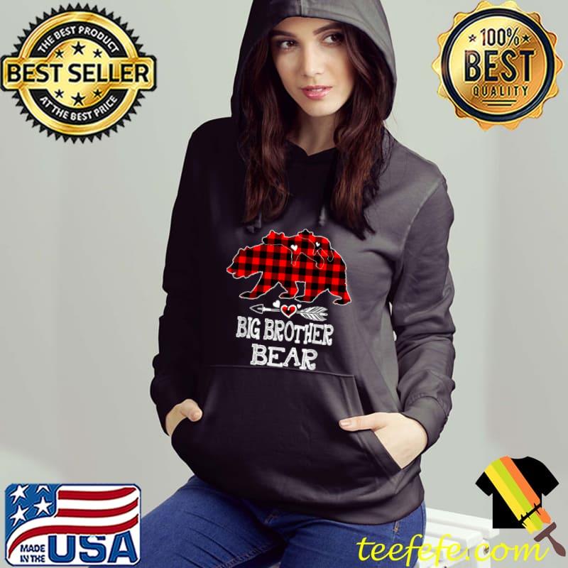 Red Plaid Big Brother Bear Two Cubs Matching Pajama Family T Shirt