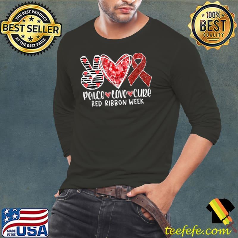 Red Ribbon Week Awareness Wear Red Peace Love Cure Costume T-Shirt Red Ribbon Week Awareness Wear Red Peace Love Cure Costume T-Shirt