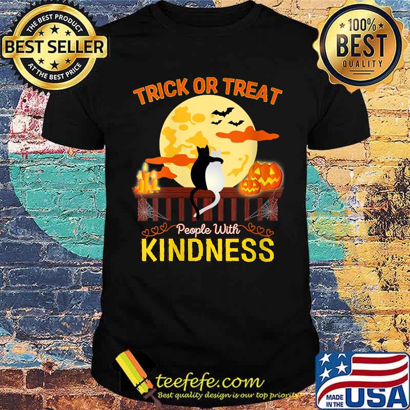Retro Trick or Treat People With Kindness Cat Moon Halloween T-Shirt