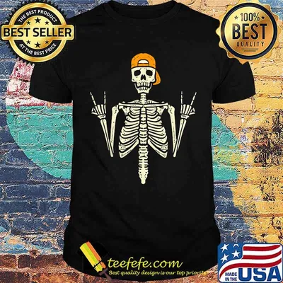 Rocker Skater Skeleton Cap Cool Halloween Punk Men Boys T-Shirt