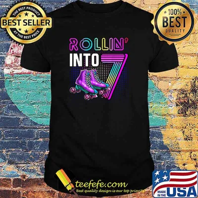 Rollin' into 7 Roller Skating Rink 7th Birthday Party Girls T-Shirt