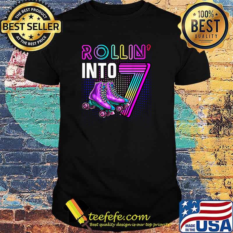 Rollin' into 7 Roller Skating Rink 7th Birthday Party Girls T-Shirt