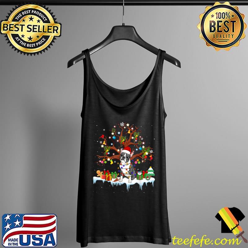 Santa Boston Terrier Dog Wearing Christmas Hat Tree Lights T Shirt Tank Top Santa Boston Terrier Dog Wearing Christmas Hat Tree Lights T Shirt Tank Top