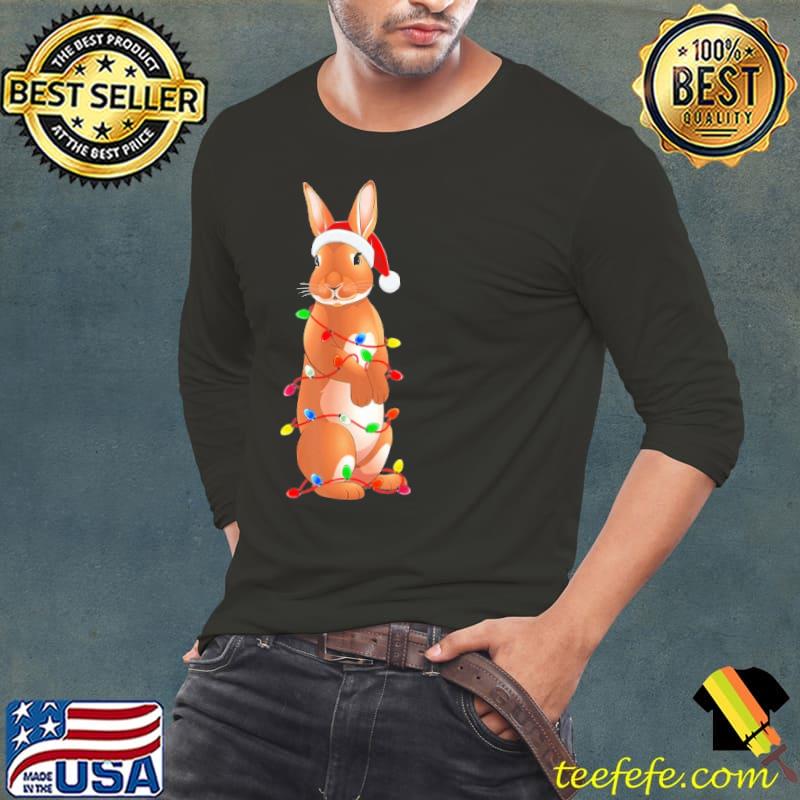 Santa Rabbit Christmas Colorful Light Bulbs Shirt Long Sleeve Tee Santa Rabbit Christmas Colorful Light Bulbs Shirt Long Sleeve Tee