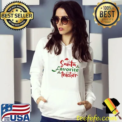 Santa’s Favorite Teacher Christmas Santa Hat Lights Sweatshirt