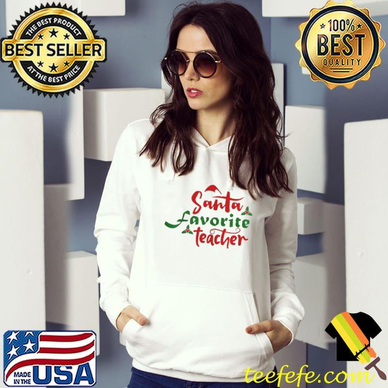 Santa’s Favorite Teacher Christmas Santa Hat Lights Sweatshirt