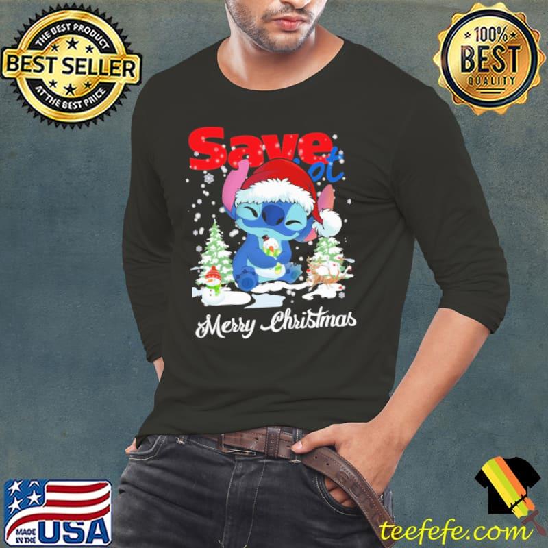 Save Stitch Snowman Merry Christmas Tree Shirt