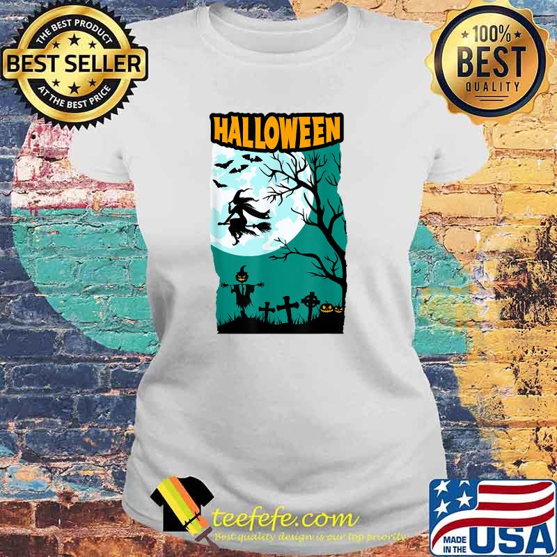 Scary Halloween women costume Scarecrow witch broom pumpkin T-Shirt Laides tee Scary Halloween women costume Scarecrow witch broom pumpkin T-Shirt Laides tee