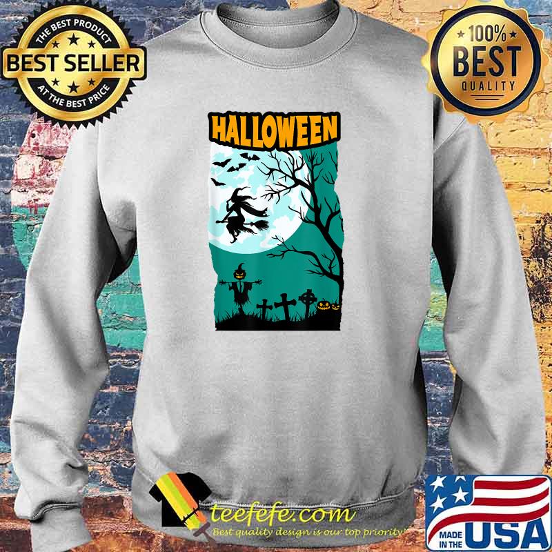 Scary Halloween women costume Scarecrow witch broom pumpkin T-Shirt Sweater Scary Halloween women costume Scarecrow witch broom pumpkin T-Shirt Sweater