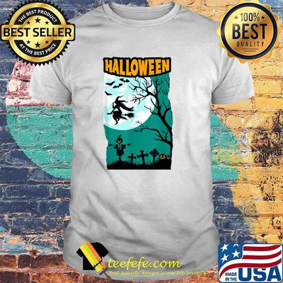 Scary Halloween women costume Scarecrow witch broom pumpkin T-Shirt