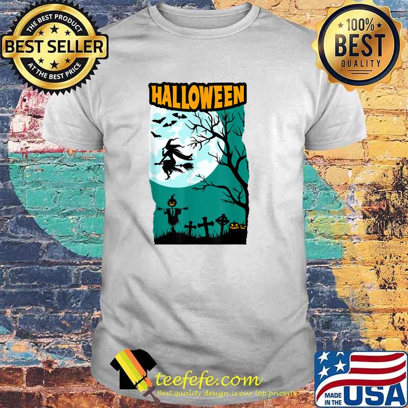 Scary Halloween women costume Scarecrow witch broom pumpkin T-Shirt