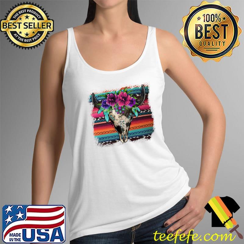 Serape Leopard Turquoise Cow Bull Skull Western Boho Girl T-s Tank Top Serape Leopard Turquoise Cow Bull Skull Western Boho Girl T-s Tank Top