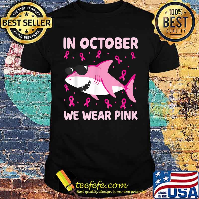 Shark In October We Wear Pink Breast Cancer Kids Boy Toddler T-Shirt