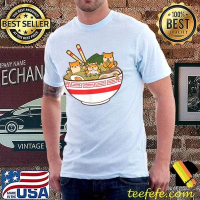 Shibas Eating Ramen Noodles - Kawaii Japanese Food Anime T-Shirt