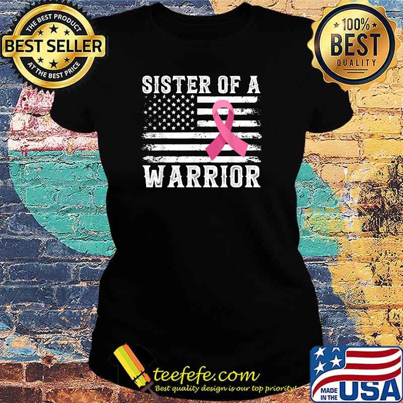 Sister Warrior Breast Cancer USA Flag Pink Ribbon Vintage T-Shirt Ladies tee Sister Warrior Breast Cancer USA Flag Pink Ribbon Vintage T-Shirt Ladies tee