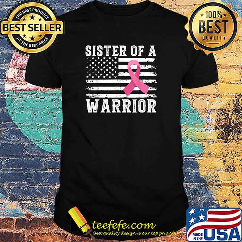 Sister Warrior Breast Cancer USA Flag Pink Ribbon Vintage T-Shirt