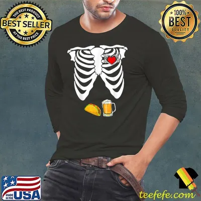 Skeleton Hand Heart Sign Halloween Beer Taco Pregnancy Men T-Shirt