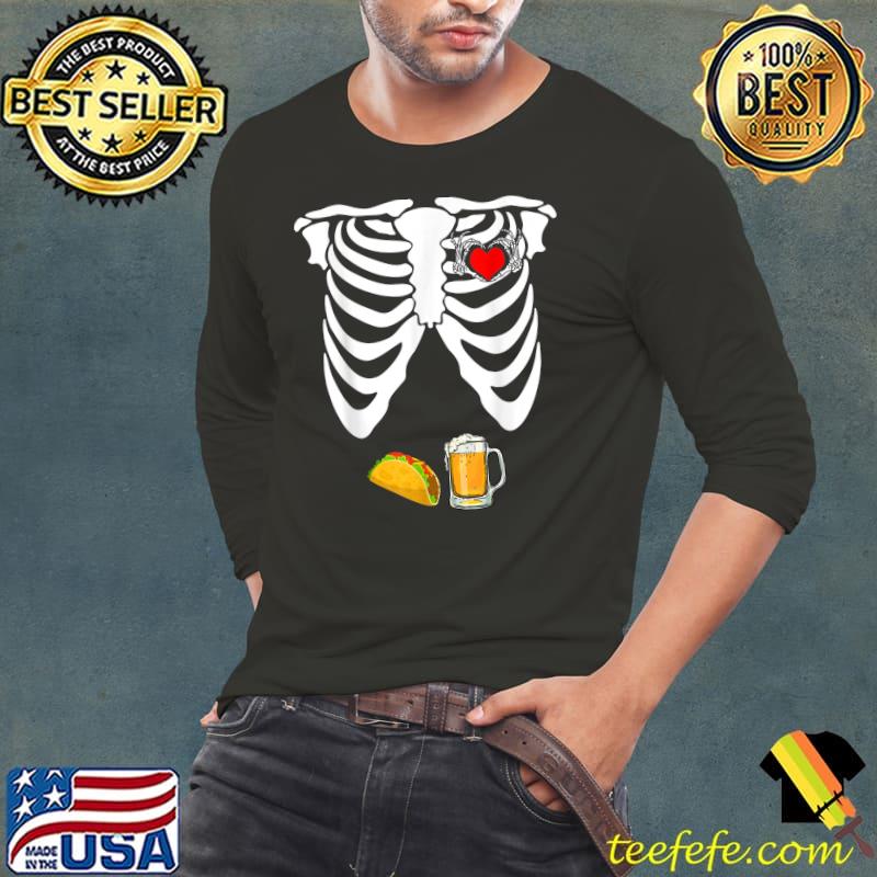 Skeleton Hand Heart Sign Halloween Beer Taco Pregnancy Men T-Shirt
