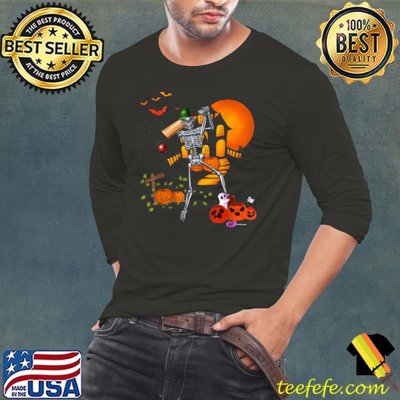 Skeleton Playing Cricket Sport Lover Scary Halloween Costume T-Shirt Long Sleeve Tee Skeleton Playing Cricket Sport Lover Scary Halloween Costume T-Shirt Long Sleeve Tee