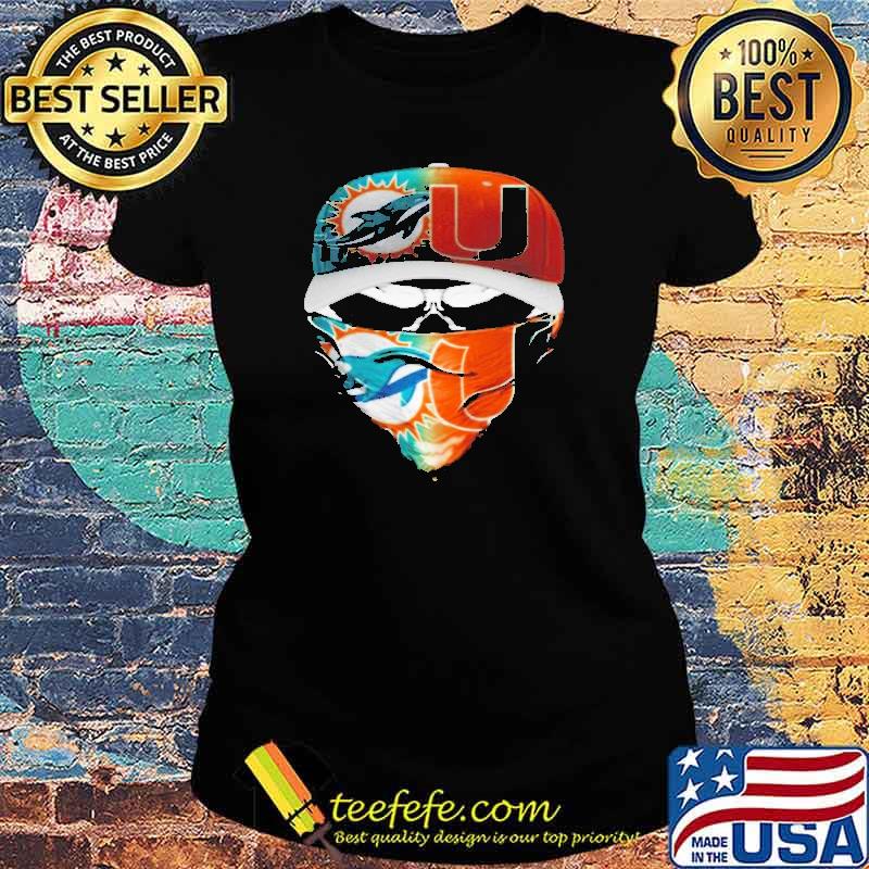 Skull Miami Dolphins and Miami Hurricanes s Ladies tee Skull Miami Dolphins and Miami Hurricanes s Ladies tee