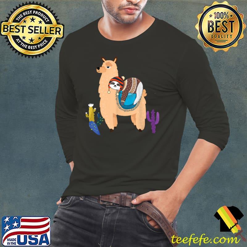Sloth Riding Llama Lazy Napping Sleepy Sloth Llama T-Shirt