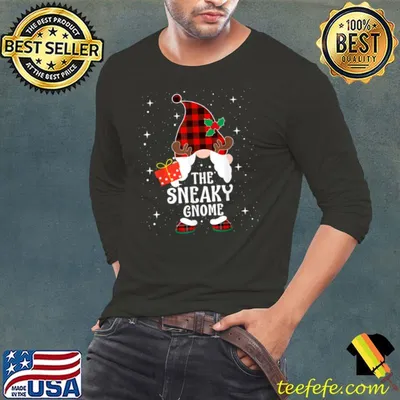 Sneaky Gnome Buffalo Plaid Matching Family Christmas Pajama T Shirt