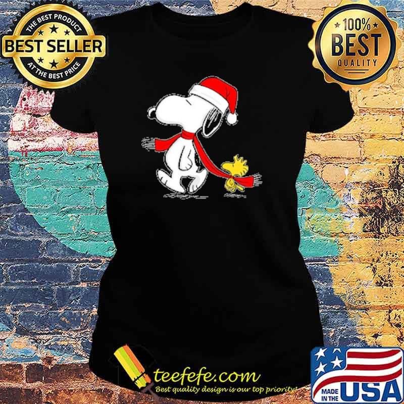 Snoopy wear santa hat and woodstock christmas s Ladies tee Snoopy wear santa hat and woodstock christmas s Ladies tee
