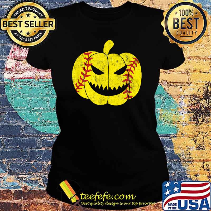 Softball Player Scary Pumpkin Vintage Costume Halloween T-Shirt Ladies tee Softball Player Scary Pumpkin Vintage Costume Halloween T-Shirt Ladies tee