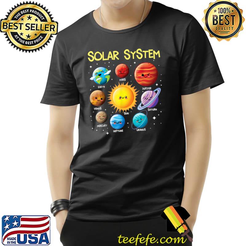 Solar System Cute Kawaii Face Planet Space science boy girl T-Shirt Unisex Solar System Cute Kawaii Face Planet Space science boy girl T-Shirt Unisex