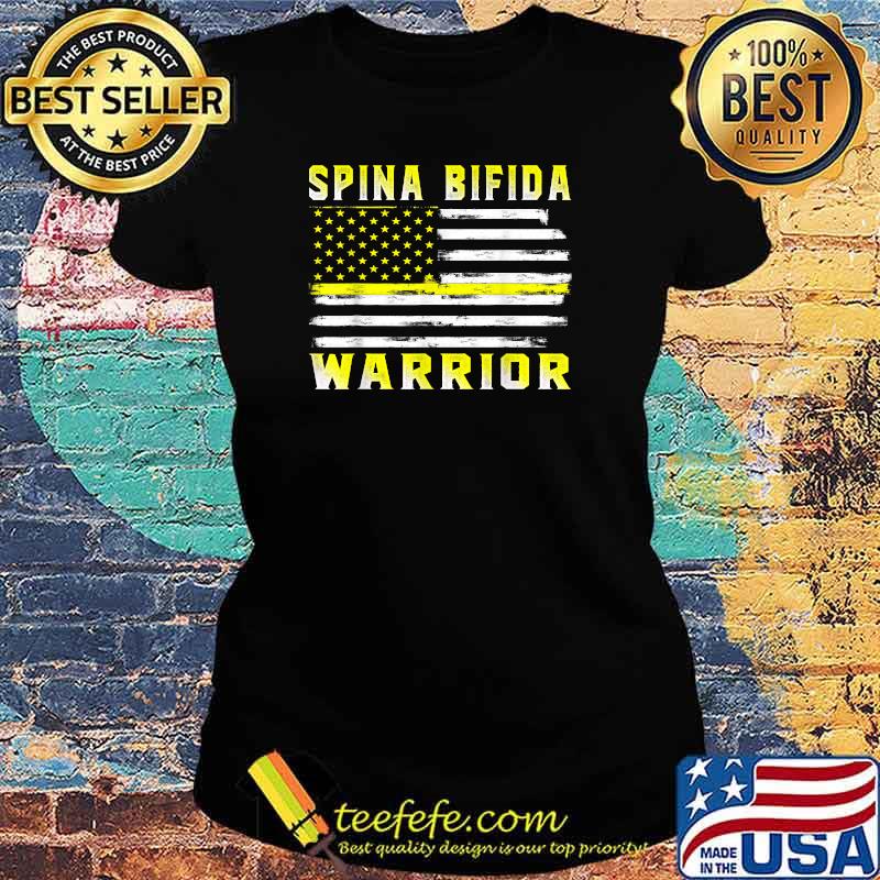 Spina Bifida Warrior USA Flag American Yellow Awareness T-Shirt Ladies tee Spina Bifida Warrior USA Flag American Yellow Awareness T-Shirt Ladies tee