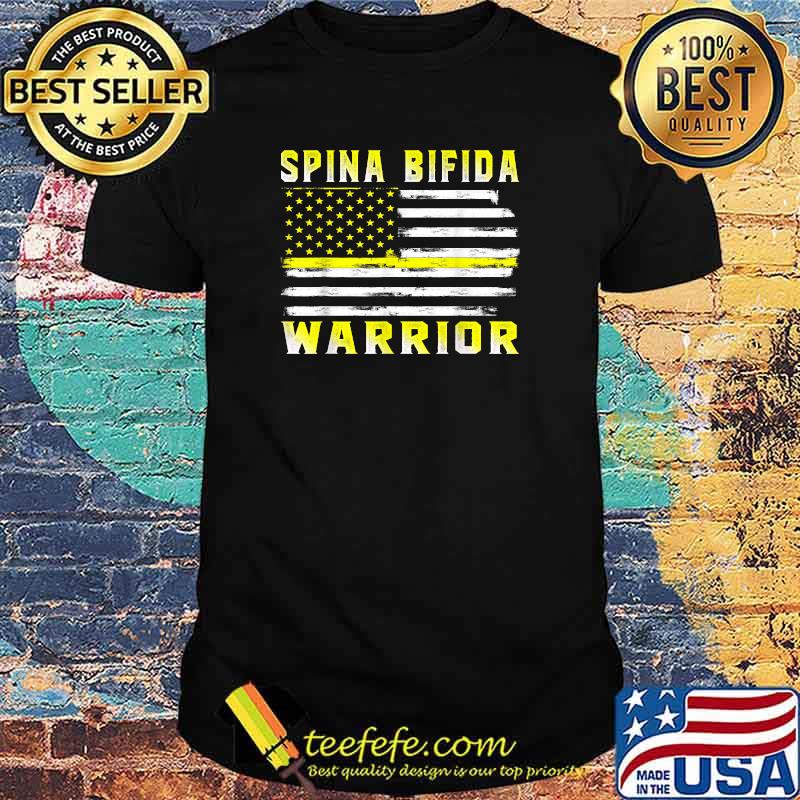 Spina Bifida Warrior USA Flag American Yellow Awareness T-Shirt Spina Bifida Warrior USA Flag American Yellow Awareness T-Shirt