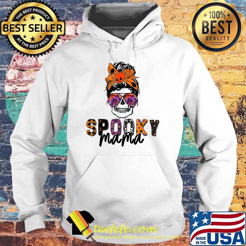 Spooky Mama Skull Halloween Women's Messy Bun Witch T-Shirt Hoodie Spooky Mama Skull Halloween Women's Messy Bun Witch T-Shirt Hoodie