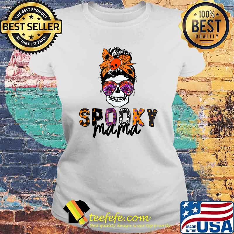 Spooky Mama Skull Halloween Women's Messy Bun Witch T-Shirt Laides tee Spooky Mama Skull Halloween Women's Messy Bun Witch T-Shirt Laides tee