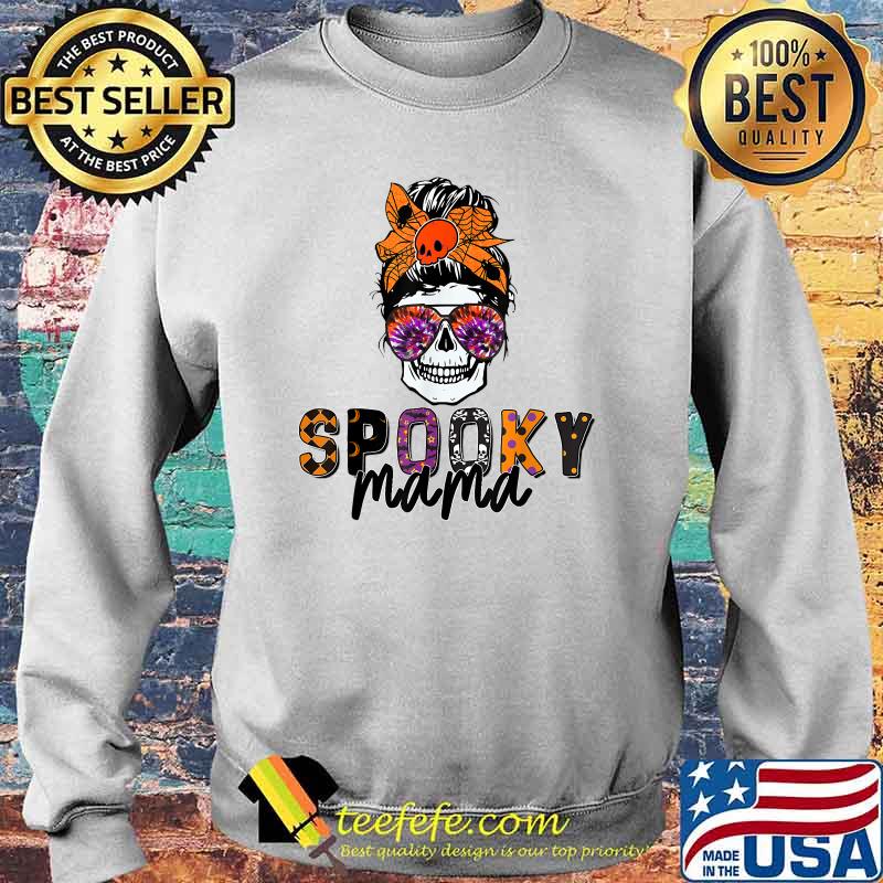 Spooky Mama Skull Halloween Women's Messy Bun Witch T-Shirt Sweater Spooky Mama Skull Halloween Women's Messy Bun Witch T-Shirt Sweater