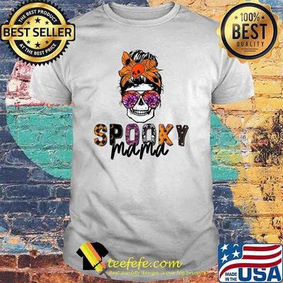 Spooky Mama Skull Halloween Women's Messy Bun Witch T-Shirt