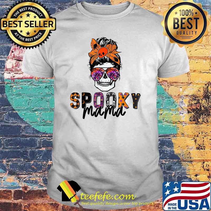 Spooky Mama Skull Halloween Women's Messy Bun Witch T-Shirt Spooky Mama Skull Halloween Women's Messy Bun Witch T-Shirt