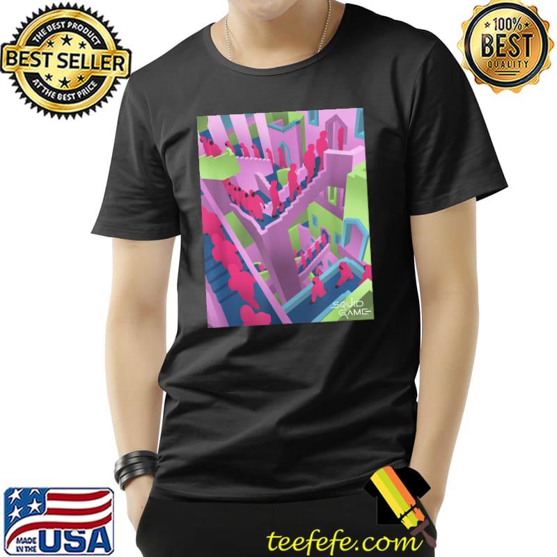 Squid Game Guards Stairs Neon Poster T-Shirt Unisex Squid Game Guards Stairs Neon Poster T-Shirt Unisex