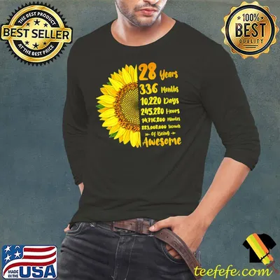 Sunflower 28th Birthday 28 Years 336 Months Of Being Awesome Premium T-Shirt