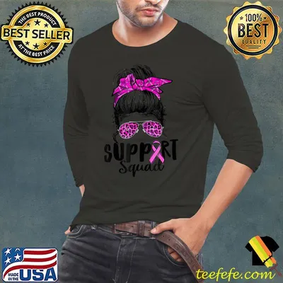 Support Squad Messy Bun Pink Warrior Breast Cancer Awareness T-Shirt