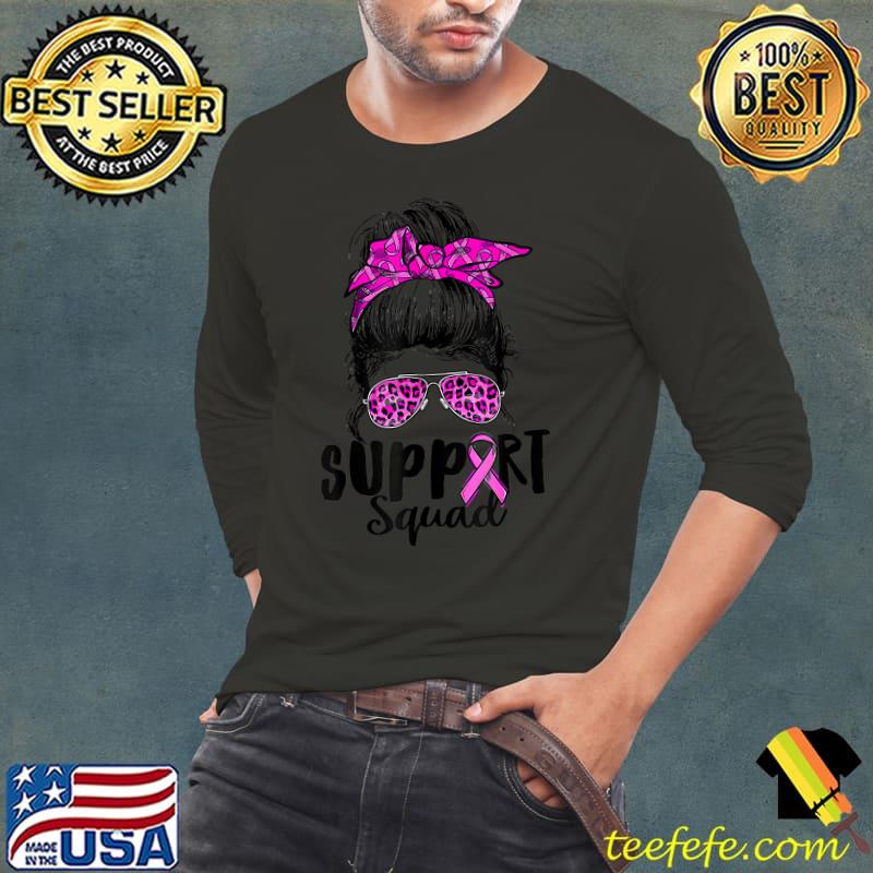 Support Squad Messy Bun Pink Warrior Breast Cancer Awareness T-Shirt