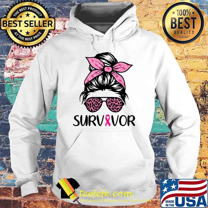 Survivor Breast Cancer Awareness Messy Bun Leopard Pink T-Shirt Hoodie Survivor Breast Cancer Awareness Messy Bun Leopard Pink T-Shirt Hoodie